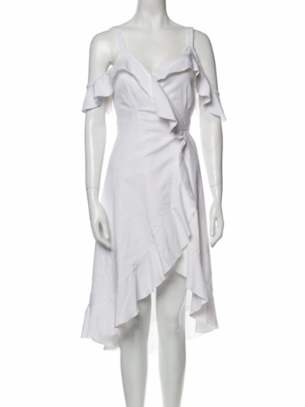 Privacy Please White Ruffle Cold-Shoulder Wrap Dress